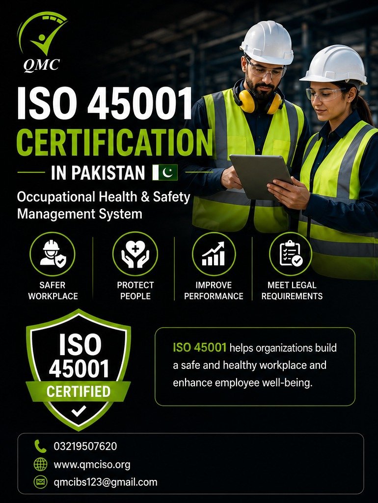ISO 45001 Certification in Pakistan by QMC for Occupational Health and Safety Management Systems