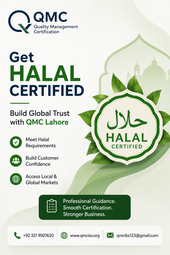 Halal Certification in Lahore – QMC provides professional consultancy and compliance support for businesses seeking Halal certification.